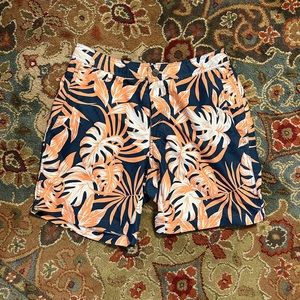 Onia Swim Trunks Medium Tropical Pattern Blue and Orange “The Calder”